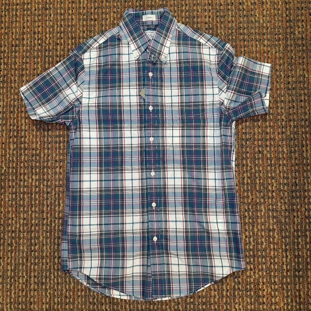J.Crew Secret Wash Short Sleeve‎ Plaid Shirt, Dark Green, Size XS